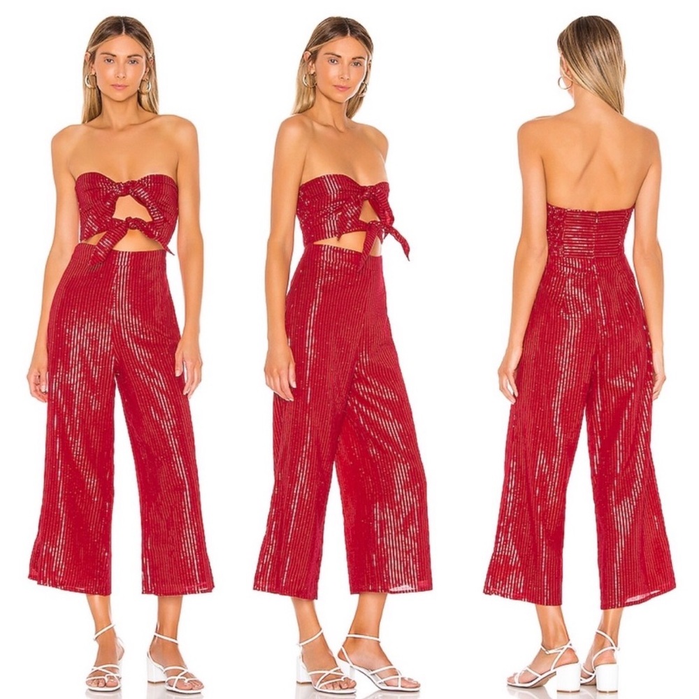 MAJORELLE Shimmering Red Cutout Jumpsuit